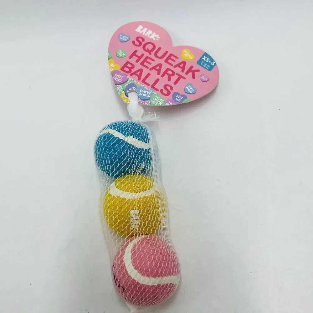 Bark Box XS-S Squeak Hearts Squeaky Tennis Balls Dog Toys New